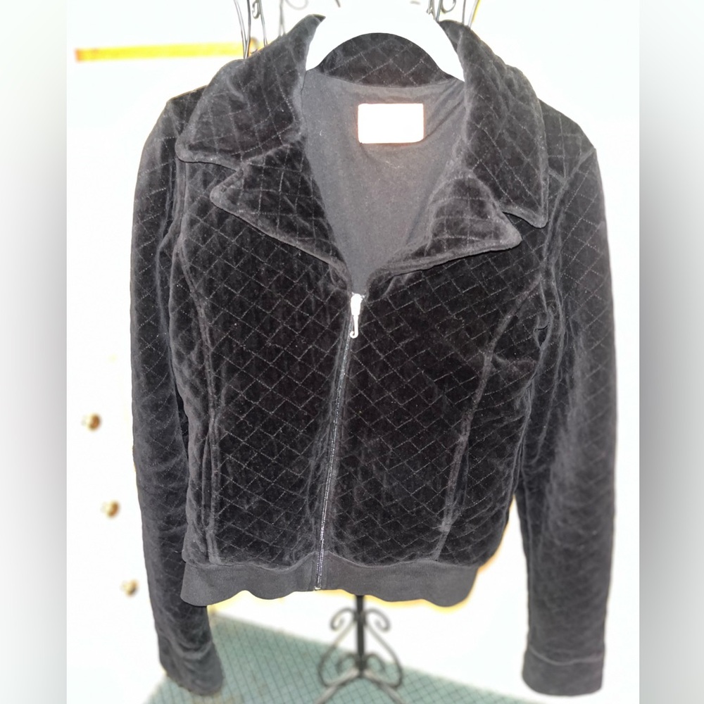 Rare Vintage 2000s Mint Juicy Couture Black Velvet Quilted Jacket Size Small